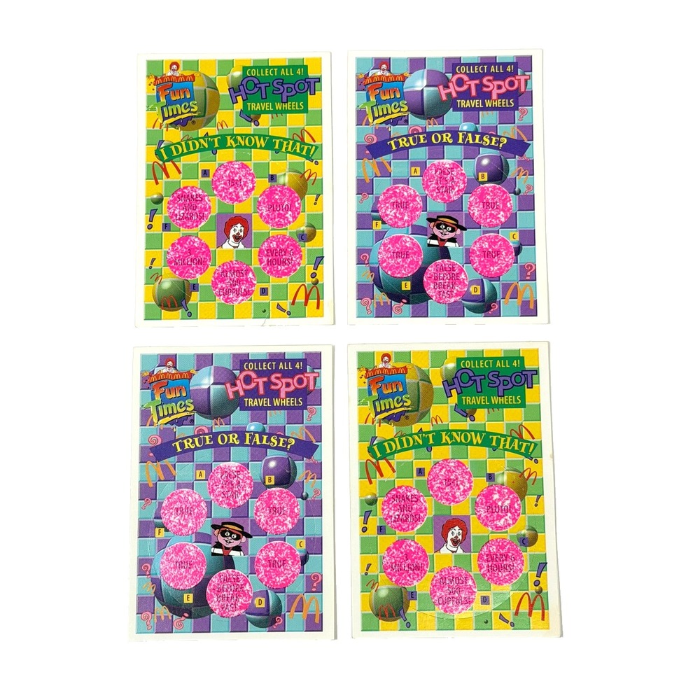 1996 McDonalds Ephemera Hot Spot Travel Wheels Scratch Off Cards Lot Of 4